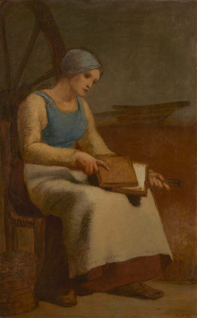 Woman Carding Wool by Jean Francois Millet